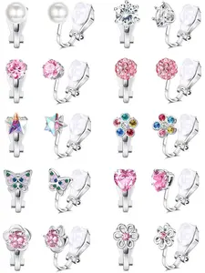10Pairs Clip on Earrings for Girls Women Cute Butterfly Flower Pearl CZ Heart Star Clip-on Earrings Multicolored Non Pierced Earrings Set