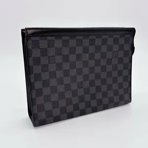 Pre-owned Louis Vuitton canvas Clutches & Wristlets Pochette Voyage Damier Graphite Black Clutch Auth