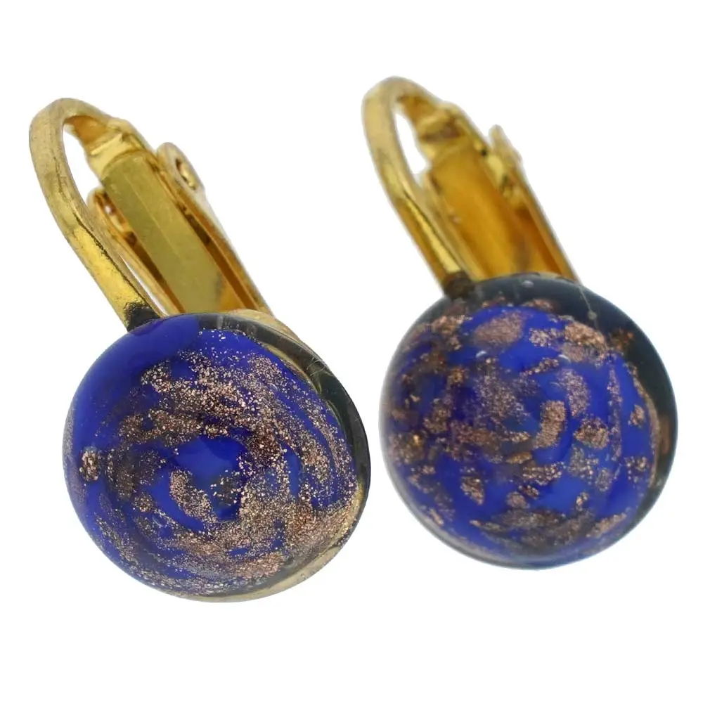 Glass Of Venice Murano Glass Sparkles Cabochon Clip Earrings - Navy Blue Costume Jewelry Fashion Accessory