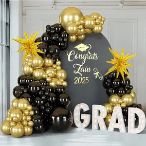 152pcs of Black and Golden Balloon Arch Set, Black Metal and Golden Balloon Combination, Multifunctional Suitable for Party Decoration, Graduation Ceremony, New Year Background, Birthday Wreath Decoration Set, Venue Staging Set, Event Entrance Decor