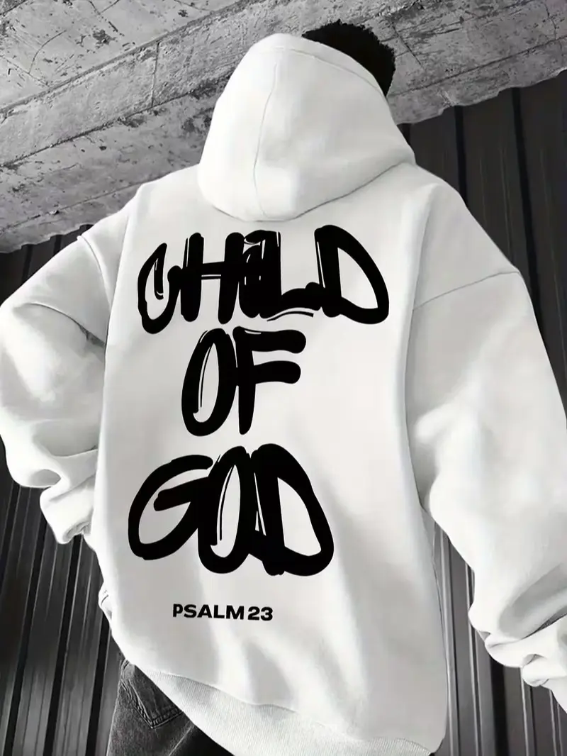 Child Of God Psalm 23 Letter Back Print Fleece Pullover Hoodie, Faith Streetwear Long Sleeve Sweatshirt For All Seasons