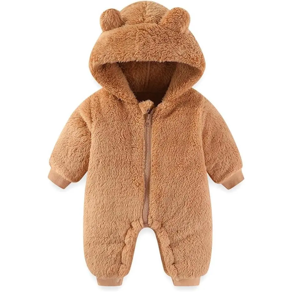 Unisex Baby Loose-Fit Animal Bodysuit, Long Sleeve Fleece Hoodie Jumpsuit with Bear Ears for Winter, Graphic, Holiday, Solid, Full-Zip, Elastic Sleeves, Cotton-Polyester, 4 - 5 Years, Attentive Design