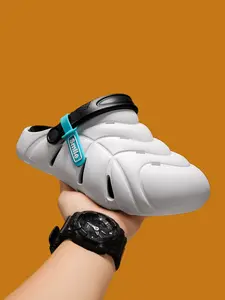 Men's Summer Colorblock Dinosaur Claw Hole Shoes, Adjustable Buckle, Anti-Slip Eva Sole, Casual Outdoor Sandals