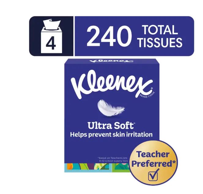 Kleenex Ultra Soft 3-Ply Cube Box Facial Tissues, 4 Pack (240 Total Tissues)