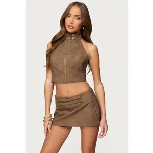 Karly Faux Leather Open Back Top