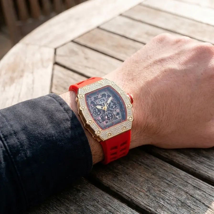 Men's Bling Punk exquisite Style Silicone Band Sports Wrist Watch - Fashionable Men's Fashion Accessory for Daily Wear ST10526 trendy retro style watch precise quartz movement