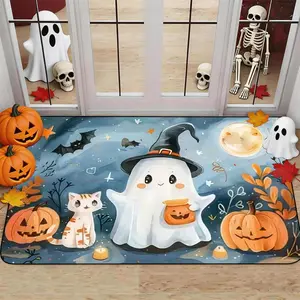 Door Mat Rug,Halloween Entrance Mat, Ghost Pumpkin Cat Design, Non-Slip Low Profile, Kitchen Floor Mat, Party Decor, Home Decoration,Funny front door indoor and outdoor bathroom rugs  fall rug mat Carpet,Bohemian Boho Style Rug