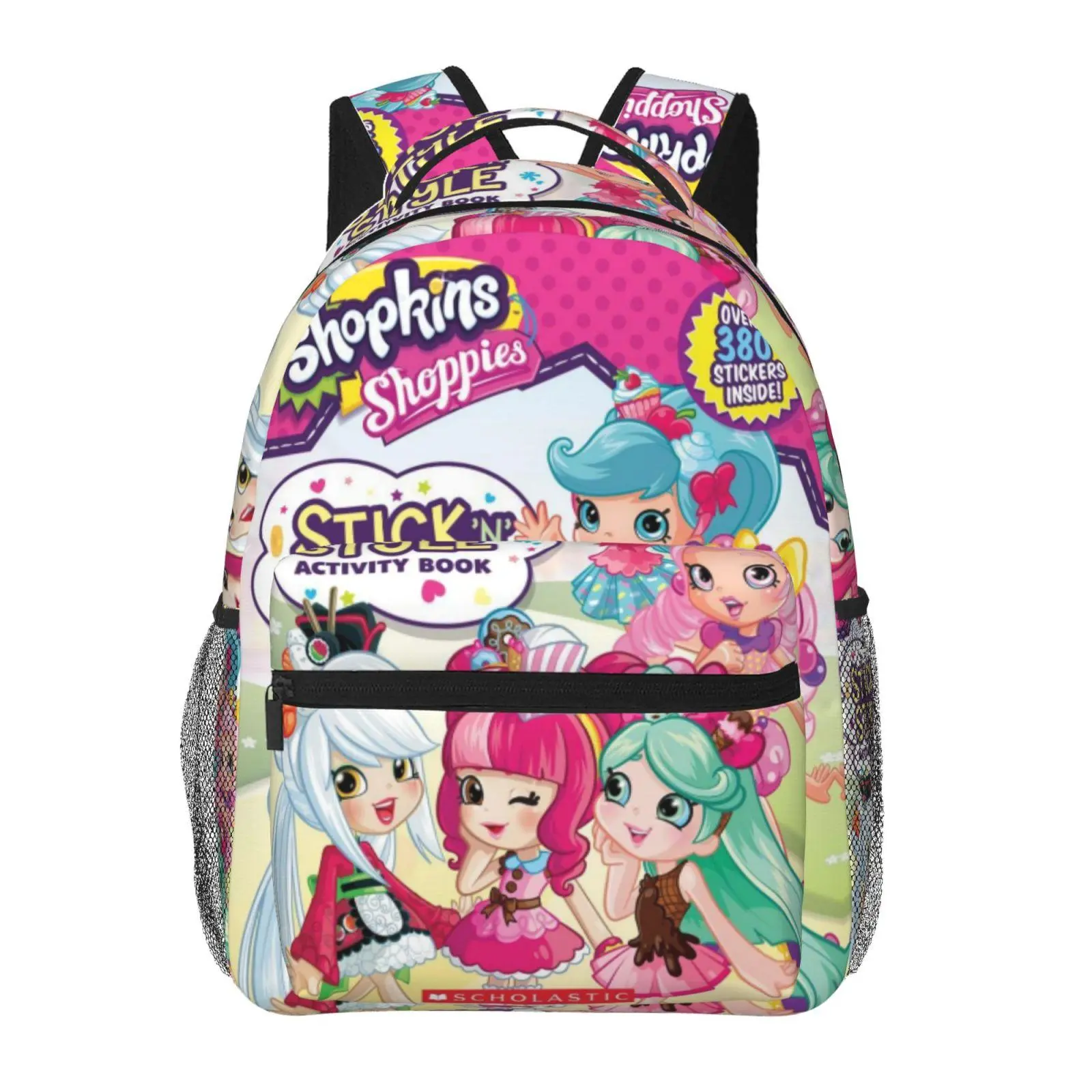 Kids’ Shopkins backpacks for school—large capacity, all-over print; Shopkins laptop daypacks for daily campus use; durable, lightweight Shopkins school bags for teens and students