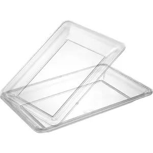 Plasticpro Plastic Serving Trays - Serving Platters Rectangle 10 X 14 Disposable Party Dish Crystal Clear Pack of 4
