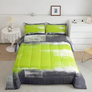 Feelyou Multi-Size Lime Green Quilt Comforter Bedding Set - Digital Print, Breathable Watercolor Ombre, Black-White Grunge Abstract Tie-Dye, Aesthetic Oil Painting Room Decor for Teens
