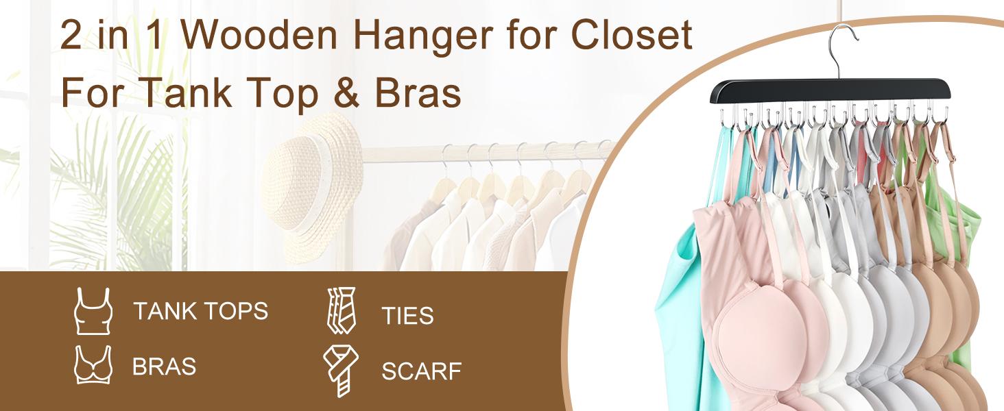 Wood Hanger With 20 Hooks For Organizing Tank Tops, Bras, Scarves, Belts, And More Suitable For Closets, Dorm Rooms, And Apartments Space Saving Storage