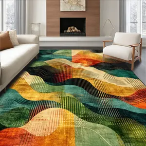 Abstract Colorful Gold Black Green Orange Wave Pattern Faux Cashmere RugSoft Plush Large Area Floor Covering for Living Room Bedroom Entryway – Washable Non-Slip Durable Chic Modern Home Decor Carpet