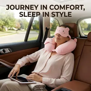 Bear U-Shape Memory Foam Neck Pillow, Travel Cartoon Eye Mask, Soft Support Cushion, Portable Sleep Accessories, Fatigue Relief