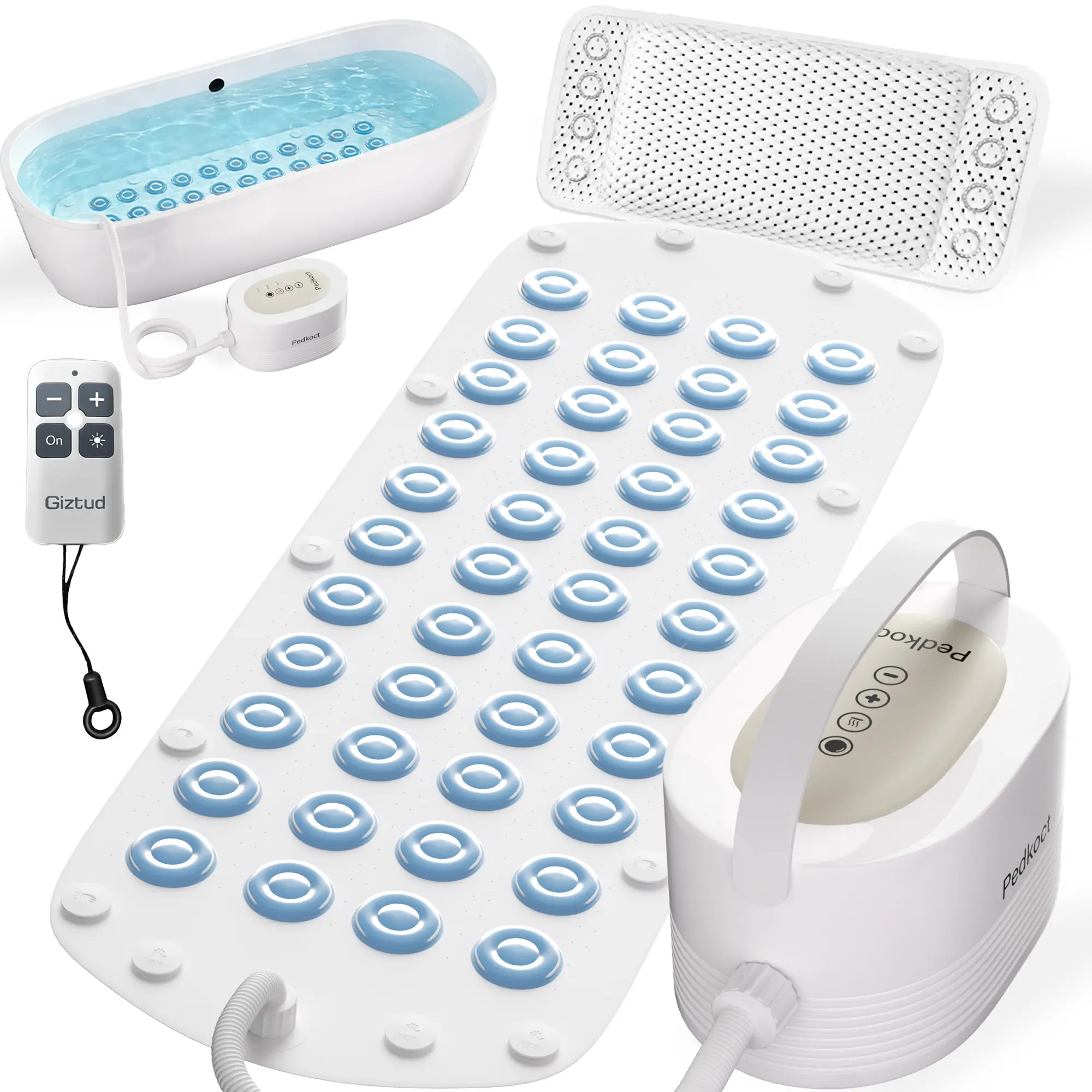 Upgraded Heated Bubble Bath Mat - Air Bubble Spa Massager for Bathtub with Warm Air, Quiet Motorized Tub Outlets Machine with Remote, Portable Home Spa with Solid Neck Support Pillow