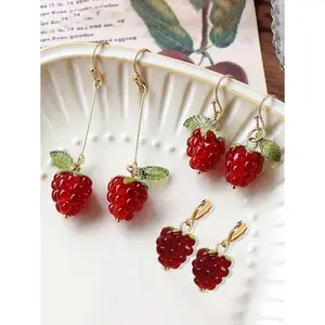 1 Pair Red Raspberries/Strawberry Tassel Earrings For Women, Fresh And Sweet, Fashionable And Luxury Versatile