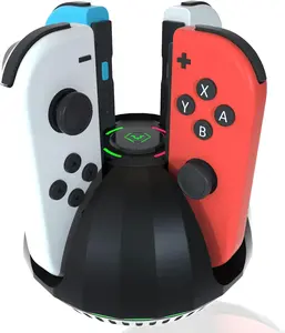 4-in-1 Joy-Con Charging Dock for Nintendo Switch OLED, USB Type-C Console Accessories Charger Station with LED Indication, Pad, Plug, and 1 Joy-Con Port Compatibility