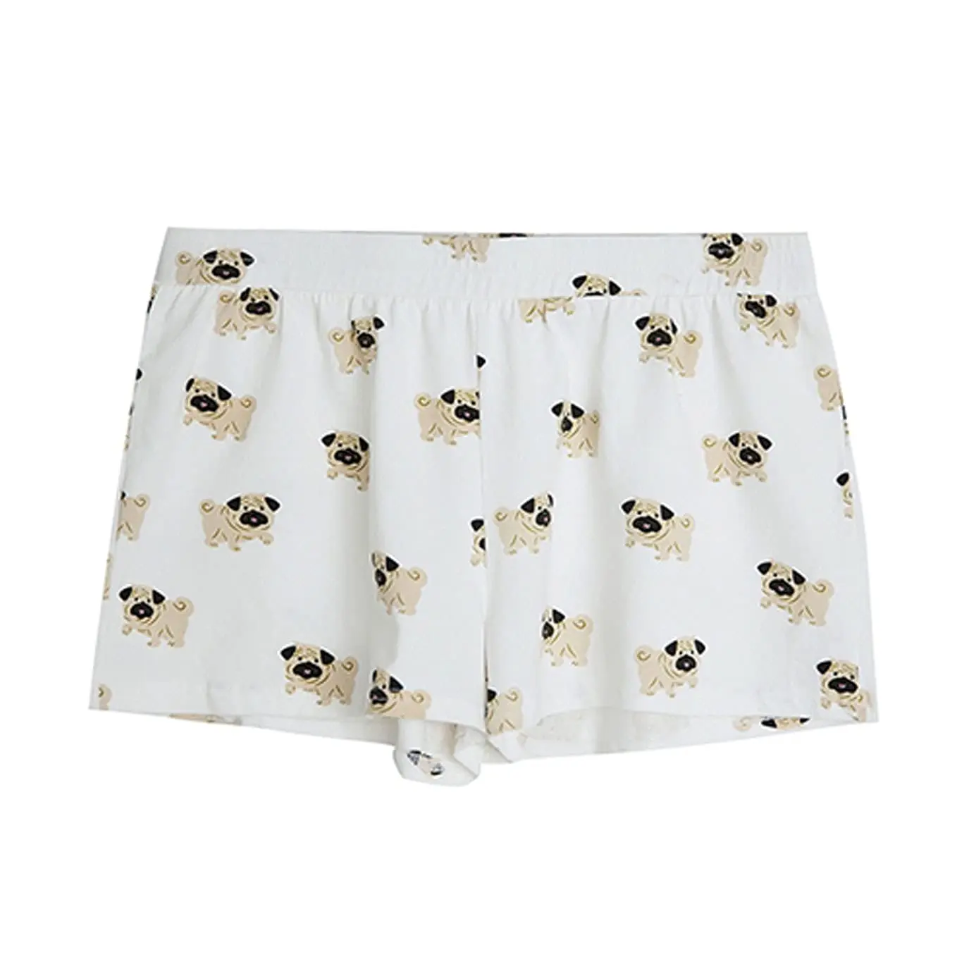 Fashion Culture Women's Cute Pug Print Pajama Set, Loose-Fitting Loungewear, Giftable 2-Piece Set with Shorts, White, XL, Giftable Set