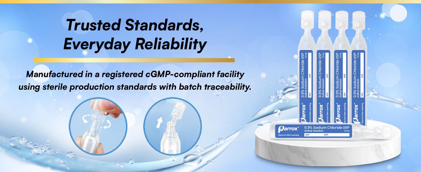 0.9% Saline Solution for Nebulizer (50x5mL vials) - Parrox Daily Nasal Care - Sodium Chloride USP, Single-Use, Preservative-Free