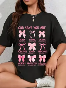 100% Cotton Unisex God Says You Are Coquette Pink Bow Christian Bible Verses T-Shirt