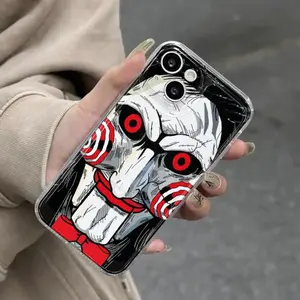 Warner Bros Genuine Saw Movie Jigsaw Phone Case, TPU Transparent Design Drop Protection Case, Suitable for iPhone 7/ 8/ XS/ XR/ 11/ 12/ 13/ 14/ 15/ 16 Pro Max/ Plus, Holiday Gift