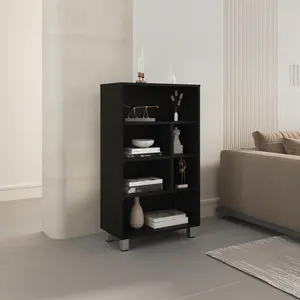 [Fahuac] 40" Tall Narrow Bookcase, 4-Tier Shelf Organizer, Slim Black Storage Rack with 6 Cubbies for Small Spaces, Home Office Living Room