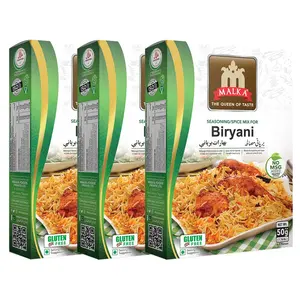 Malka Biryani Recipe Mix 50g | 1.76 oz | Authentic Gourmet Spice Powder for Layered Rice with Meat Curry | No MSG Added, Vegan, Non-GMO, Gluten Free & Halal | Pack of 3