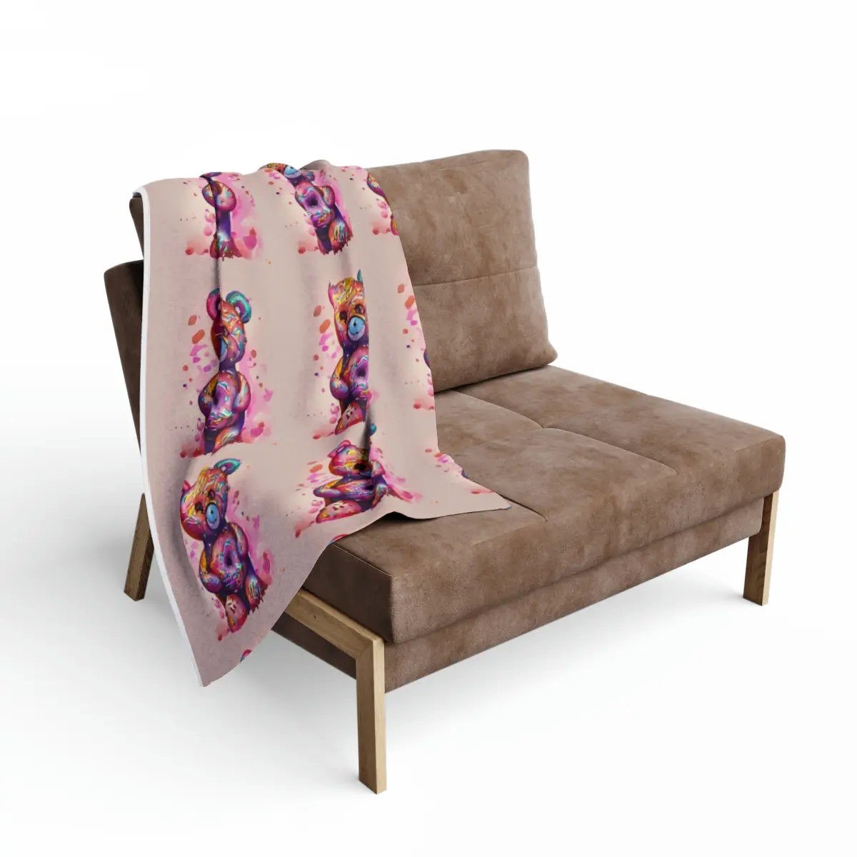 Colorful Teddy Bear Throw Fleece Blanket