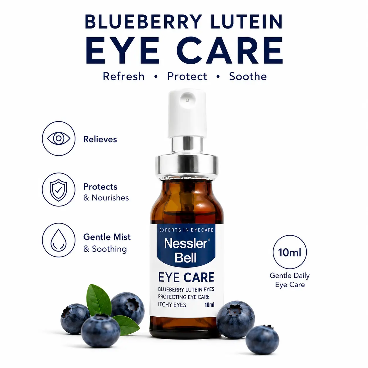 Blueberry Lutein Eye Care Spray, Dry Eyes Relief Moisturizing Mist, Refreshing Soothing Eye Spray for Tired Eyes & Screen Time, Ultra Fine Mist Hydration, Portable 10ml Eye Care, Contact Lens Friendly fatigue anti-eye