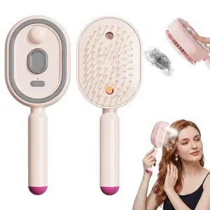 2026 New Electric Steam Brush, Rechargeable Hair Straightener Brush with Detangling Comb, Air Cushion Mister for Both Long/Short Hairs Home Spa Cleaning Grooming Styling Detangling