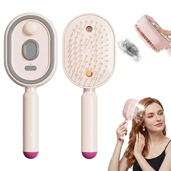 Rechargeable Electric Steam Brush & Straightener, Multifunctional Hair Styling Tool with Detangling Comb & Air Mister for Haircare, All Hair Types & Home Spa Routines