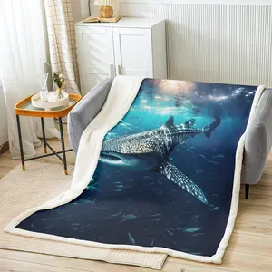 Shark Sherpa Whale Shark Fleece Throw Blanket - Ocean Marine Theme Plush Blanket for Sofa Couch Bed - Lightweight Fuzzy