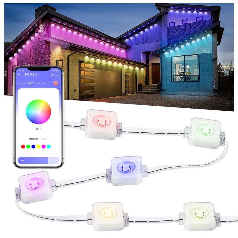 Fussion 100-200FT RGB Eave Outdoor Lights Permanent LED Colorful Eaves with APP & Remote Control IP67 Waterproof Festive Decorations 100FT/150Ft/200Ft/300FT/400FT