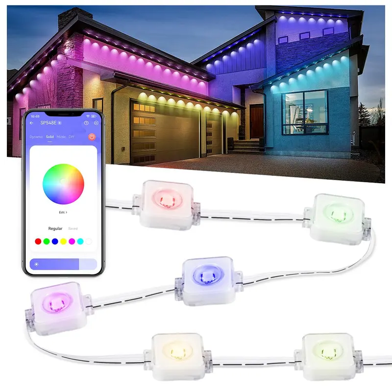 Fussion 100-200FT RGB Eave Outdoor Lights Permanent LED Colorful Eaves with APP & Remote Control IP67 Waterproof Festive Decorations 100FT/150Ft/200Ft/300FT/400FT