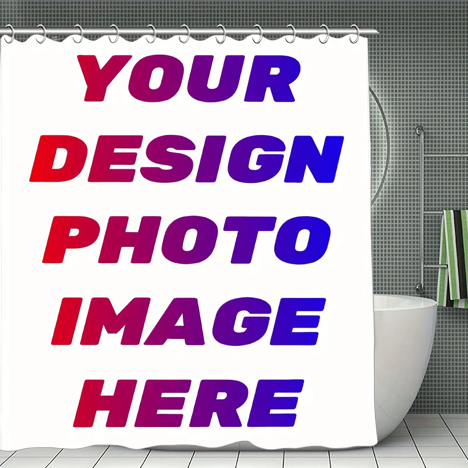 Personalized Photo Shower Curtain with Text/Photos & Images - Upload Your Own Pictures! Opaque Fabric Bath Curtain Suitable for Bathtub, Shower, Privacy - 70x70 Inches with 12 Hooks, Machine-Washable, Durable & Heat-Resistant