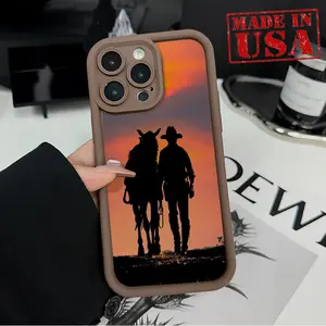 Compatible with iPhone 16 E 15 Pro Max Plus 14 13 12 11 X XR Vintage Sunset Cowboy Rugged Durable shockproof Anti-Scratch soft Silicone case
