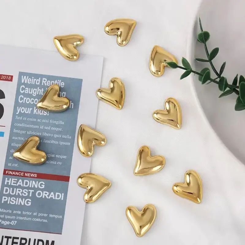 10pcs Refrigerator Golden Heart Magnets, Cute Love Decoration Magnet Set for Home Kitchen and Office Whiteboard, Valentine's Day Gift for Friends and Loved Ones, Refrigerator Kitchen Magnet