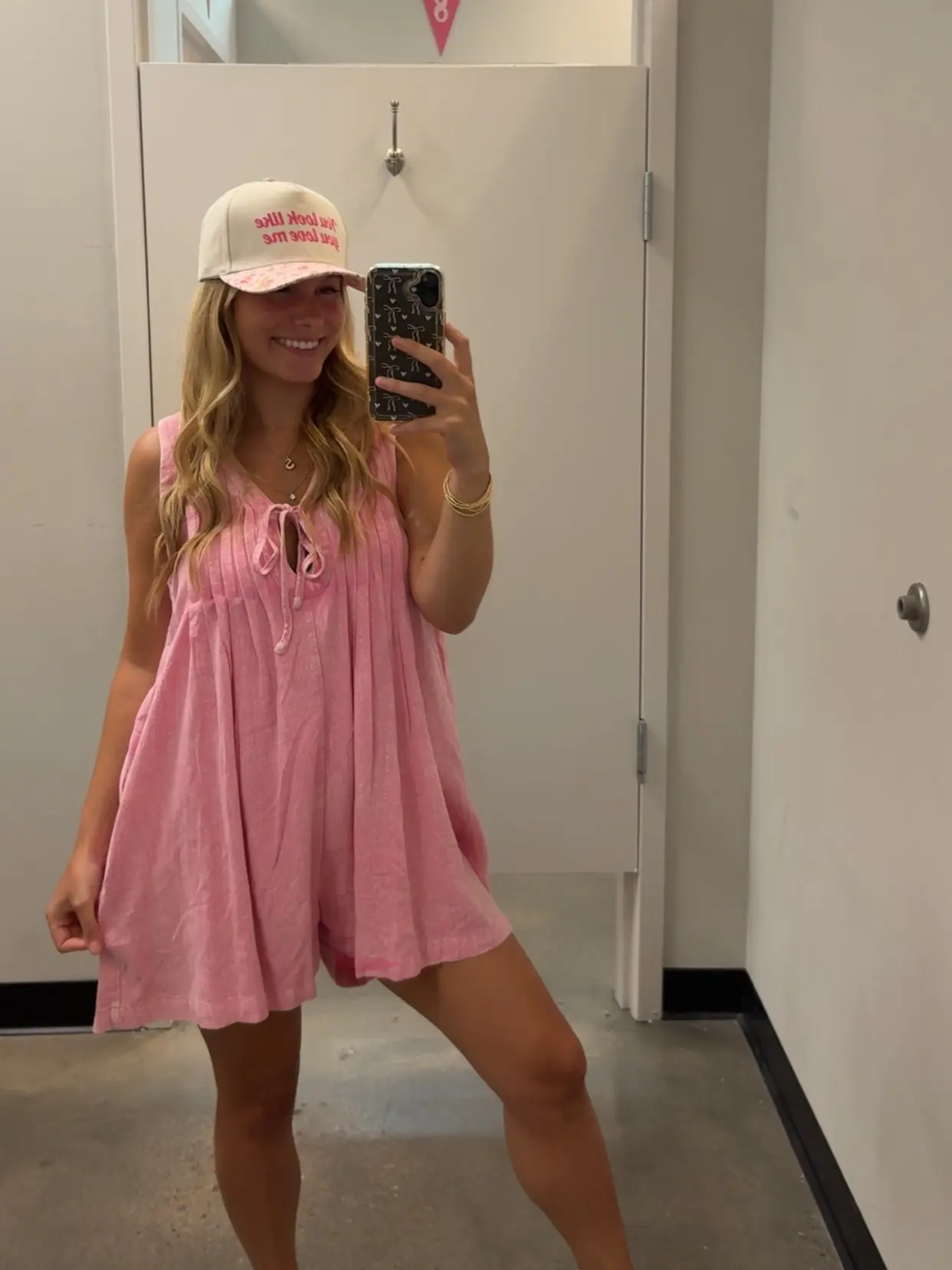 Women's Basic Pink Mineral Washed Pleated Babydoll Romper - Lightweight Linen Blend, Sleeveless, Relaxed Oversized Fit, Feminine Soft Fabric Overalls