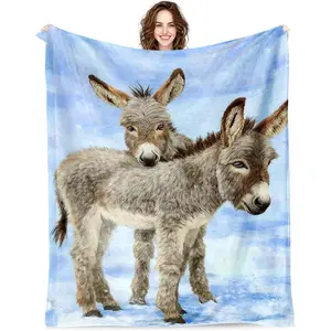 1pc Donkey-patterned gifts, suitable for girls, boys, and women: Soft and cute donkey-patterned animal texture winter blanket, warm and comfortable flannel blanket, suitable for sofas and bedding.