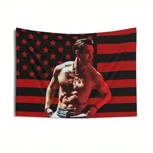 2D plane, SKZ Bang Chan sleeveless version, specially designed for K-pop fans, with a size of 3X5 feet (90 * 150 centimeters), presenting a starry night theme with red and black stripes. room tapestry funny tapestry durable man