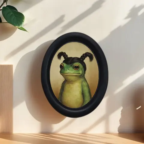 Vintage Art Funny Frog Braids Decoration, Halloween Christmas Thanksgiving Home Office Wall Decor, Wooden Wall Art, Decorative Wall Art, Perfect Room Decoration, Vintage Design, Unique Artwork