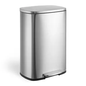 13 Gallon Kitchen Trash Can Smudge Resistant Rectangular Garbage Can with Soft-Close Foot Pedal Brushed Stainless Steel Household Waste Bin