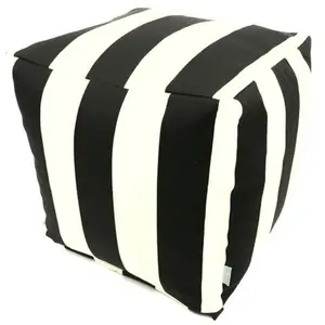 212 MAIN Black Vertical Stripe Small Cube Footstool, Polyester UV-Resistant Outdoor Stool
