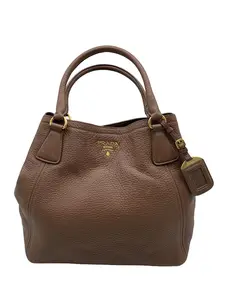 Pre-owned PRADA Brown Deerskin Leather Tote Bag with Gold Tone Hardware/WJ04127814/7814