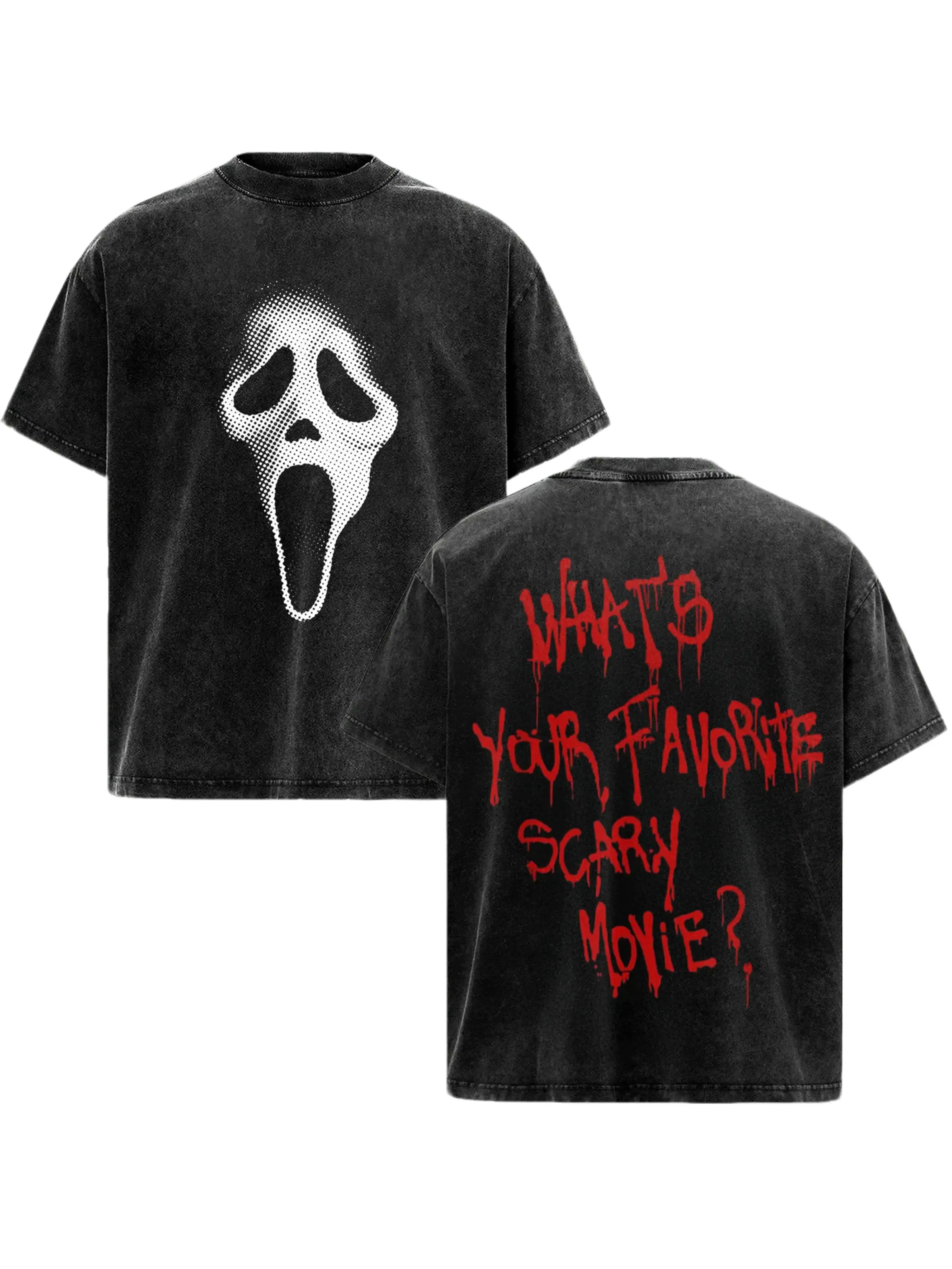 Ghostface Scream Vintage Washed Oversized T-Shirt, What's Your Favorite Scary Movie Horror Graphic Tee, Heavyweight Cotton Halloween Slasher Streetwear, Unisex Horror Fan Merch, Gift For Scream Fans
