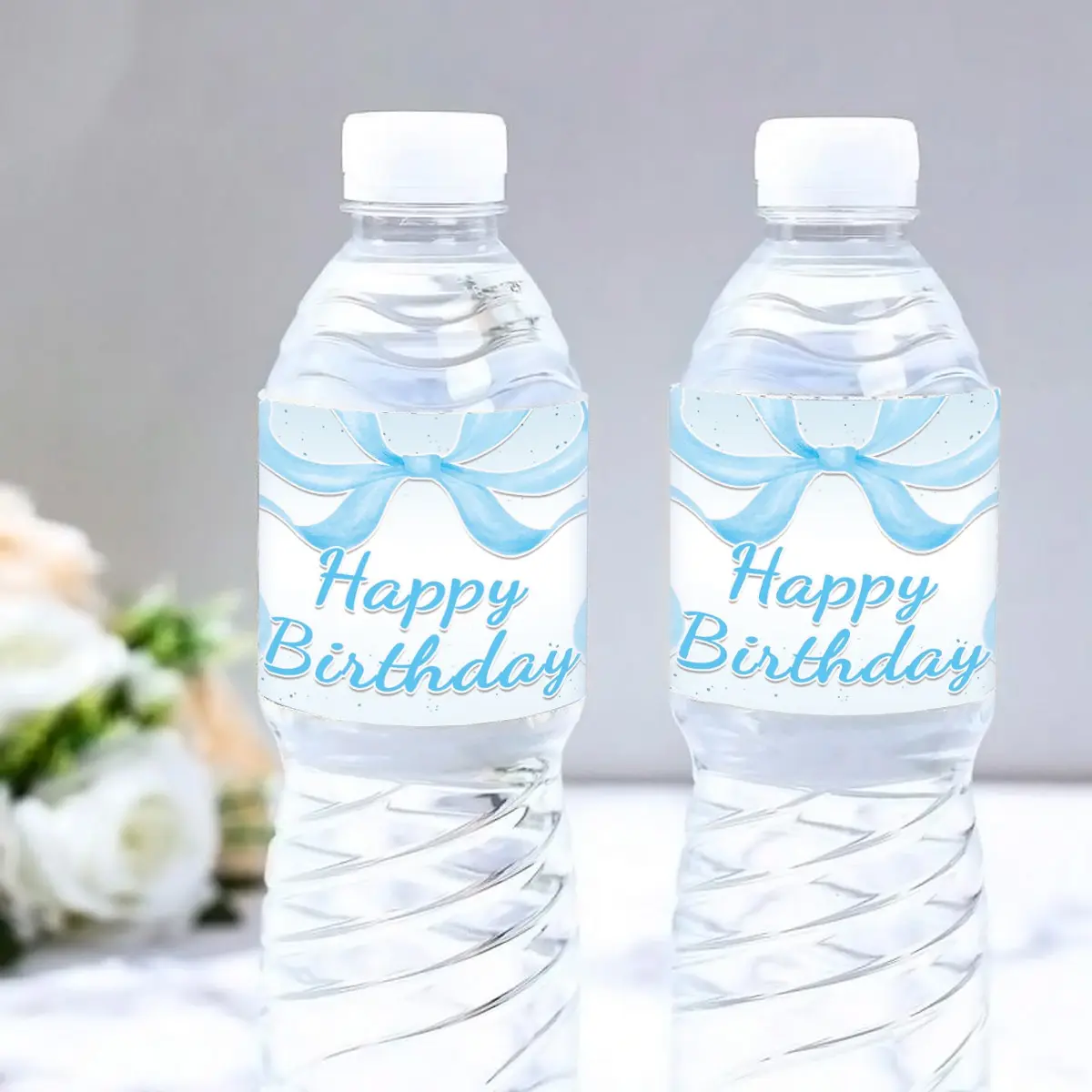 Happy Birthday Water Bottle Labels, Blue Party Favor Stickers, Perfect for Birthdays & Celebrations, Durable Waterproof Design