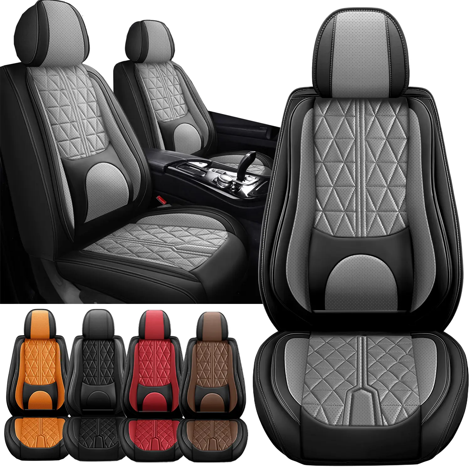 Red Nappa Leather Pickup Seat Cushion Cover,Full Set Fit for 2015-2024 2025 2026 Ford F150 SuperCrew & 2017-2024 F250 F350 F450 Super Duty Crew Cab XL XLT Lariat King Ranch Platinum - Full Set