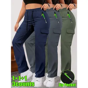 3-Pack Casual Cargo Joggers Activewear Sportswear - Heavy-Duty Non-Stretch Athletic Bottoms, Multi-Pocket Design, Adjustable Drawstring Waistband, Suitable for All-Season Outdoor Pursuits, Daily Casual Wear