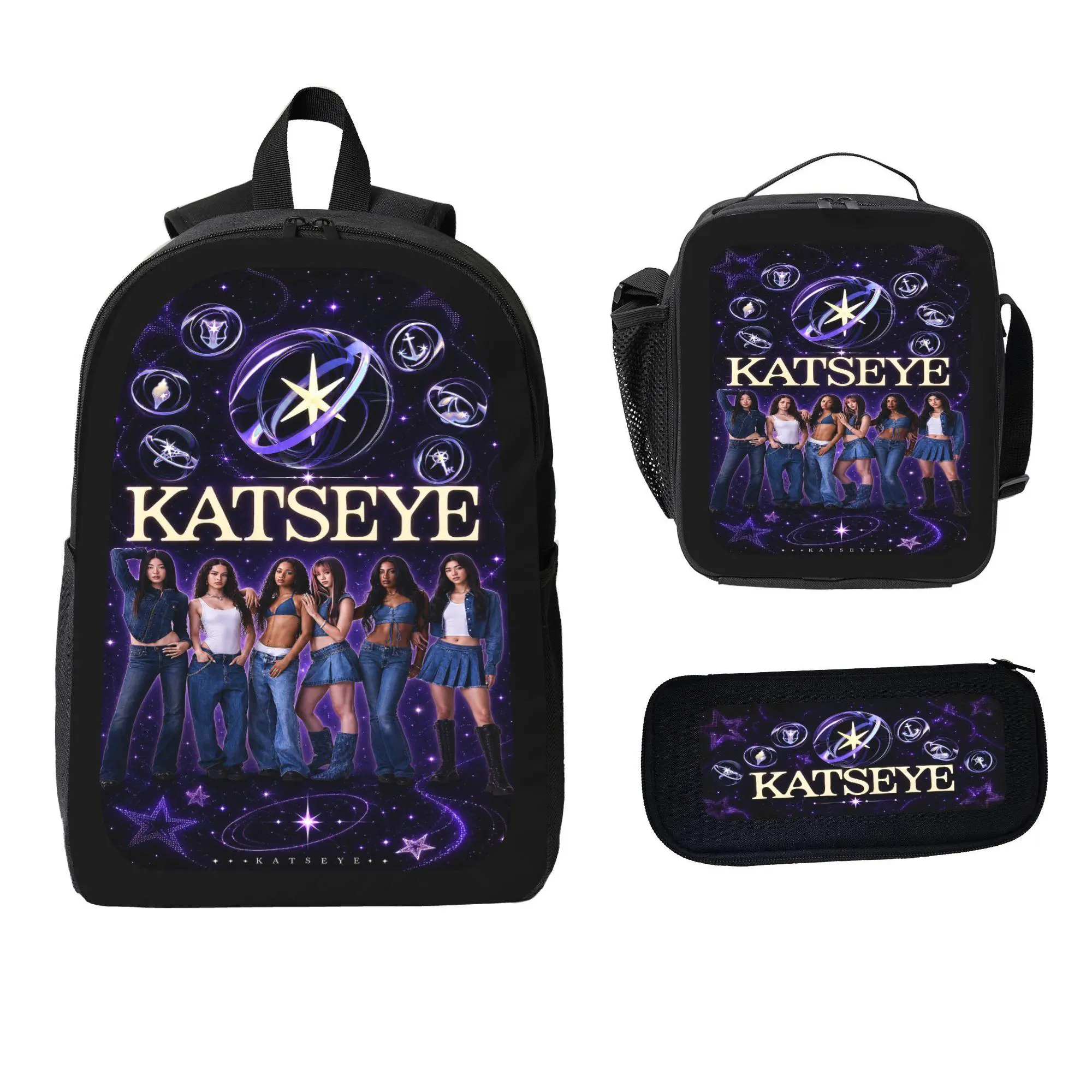 KATSEYE 3PCS Backpack Set for Teen Girls Boys, Large Capacity Pink School Bag with Lunch Box & Pencil Case, Lightweight Travel Daypack for Girl Group Fans, Back to School Gift, Graduation Gift, Gift for Girlfriend, Cute Bookbag for Music Fans