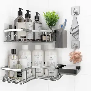 Adhesive Shower Caddy 6 Pack Corner Bath Organizer Rustproof Stainless Steel Large Capacity No Drilling Shower Shelves for Bathroom Storage Home Kitchen Decor Silver
