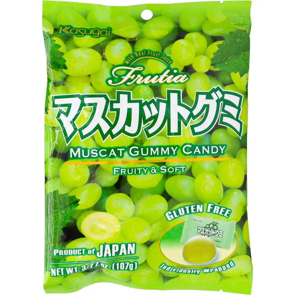 Kasugai 3.77oz Muscat Gummy Sweets - Soft Fruity Candies, Juicy Fragrant Green Grape Gelatin Treat, Individually Wrapped Room-Temperature Snack